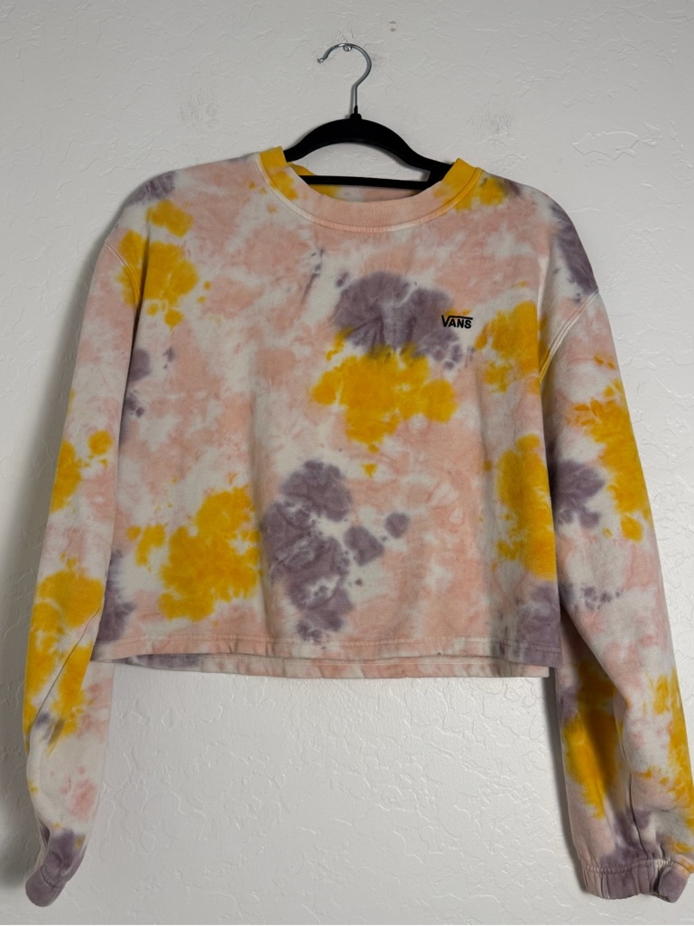 Vans Womens Medium Cropped Fleece Grunge Wash Tie Dye Purple/Pink Sweatshirt - Picture 2 of 10